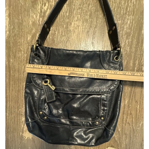 Vintage Fossil Boho Black Shoulder Bag Y2k Biker Hippie Pockets Key Tag Stitch - Picture 3 of 16